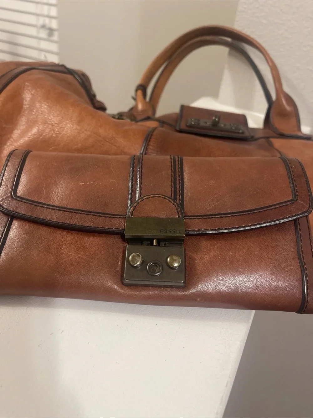 Fossil Reissue Weekender Leather Shoulder Tote Satchel Handbag With Wallet